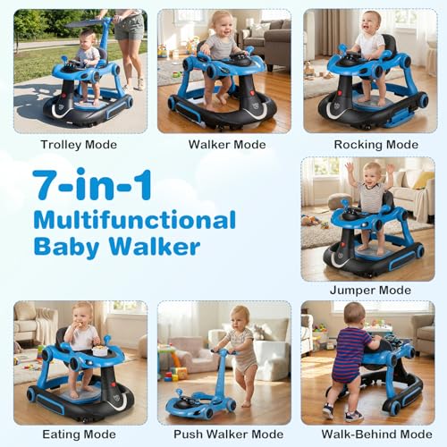 image for BABY JOY 7-in-1 Baby Walker, Foldable Baby Walker and Bouncer Combo wi