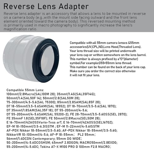 Anillo Reverso para Lente Macro 55mm Compatible con EF 90D 80D 70D 60Da y Más miniatura 4
