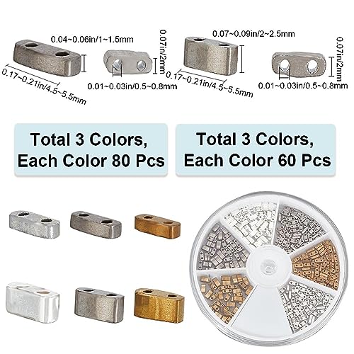 CREATCABIN 420Pcs 2 Hole Half Tila Beads 6 Styles Mix Glass Beads Square Rectangle Mini Opaque with Plastic Container Color for Craft Bracelet Necklace Earring Jewelry Making(Metallic Colors) - Image 2