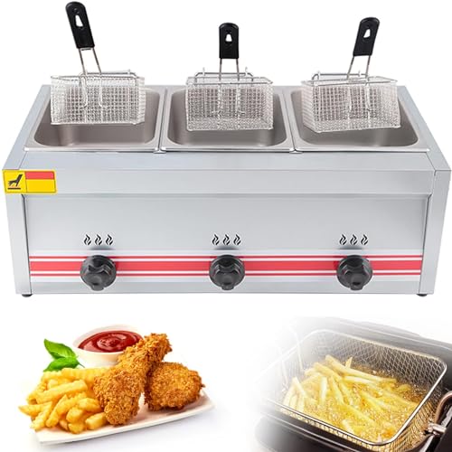 Fritteuse Gas Edelstahl Fritteuse 10L/20L/30L Kommerzielle Fritteuse für Restaurants, Cafés, Imbissstuben, multifunktionale kommerzielle Fritteuse zum Kochen von Speisen und Pommes Frites,30L