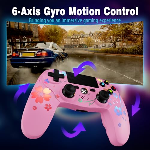 Image of CHENGDAO 2 Pack for PS4 Controller, Wireless Controller for PlayStation 4 /Pro /Slim /PC, Adjustable RGB Light, 1000mAh Battery, Speaker & 3.5mm Audio Jack, Purple + Pink