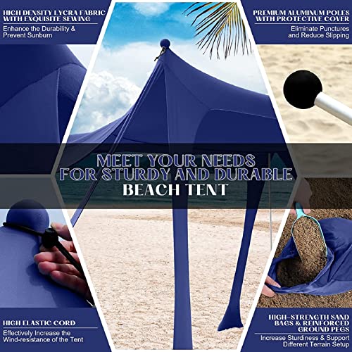 Image of RLAIRN Pop Up Beach Canopy UPF50+ with 8 Sandbags, 4 Stability Poles, Sand Shovel and Ground Pegs Beach Tent Sun Shelter for Family Outdoor Beach, Camping Trips, Backyard and Picnics