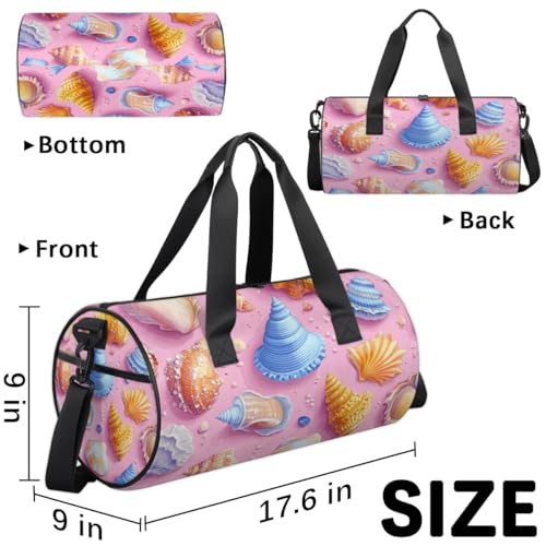 Colorful Sea Shells Round Barrel Sports Fitness Bag, Travel Luggage Bag, Reusable Handbag, Suitable For Men and Women3