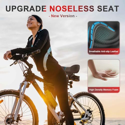 Image of BLUEWIND Oversized Bike Seat, Wide Bicycle Saddle Novel Backrest Design Compatible with Peloton, Universal Fit Exercise or Road Stationary Bike Seat Cushion for Men & Women (Blue)