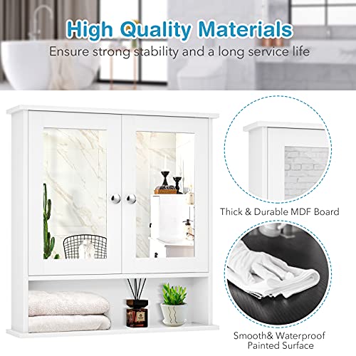 Armario de medicinas GIANTEX, armario de pared para baño con 2 puertas espejadas, estante ajustable, compartimento abierto, armario montado en la pared, armario de almacenamiento sobre el inodoro, armario de 22" x 5" x 23" (blanco) miniatura 7