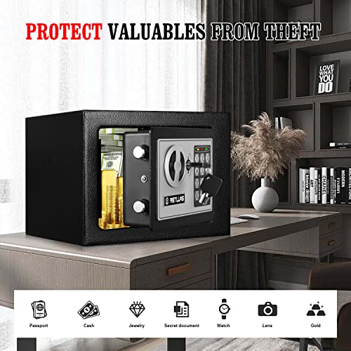 Retllas Security Safe Box 0.23 Cubic Feet Electronic Digital Mini Cabinet Safes Solid Alloy Steel Office Hotel Home Safe Lock Box For Cash Jewelry Storage #TOP1