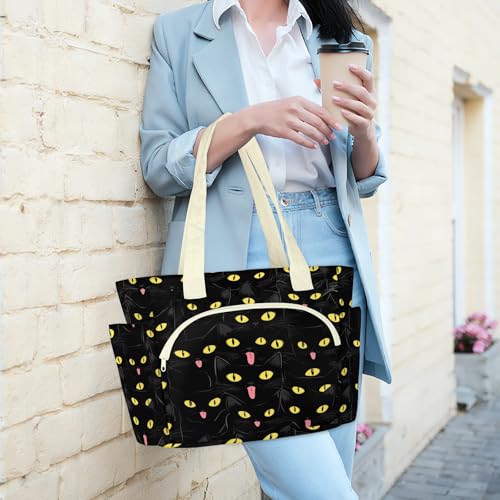 Sac cabas chat noir en textile matelassé grand format - 2