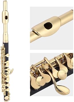 C Key Piccolo Half Size Flute Instrument with Padded Box Cleaning Rod for Beginners(Gold)