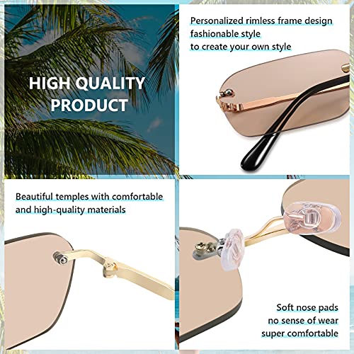 Image of FEISEDY Rimless Sunglasses Y2K Retro Small Narrow Clear Eyewear Vintage Rectangle Sunglasses for Women Men B2643