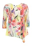 Jess & Jane Women's Florafest Double Knit Asymmetrical Tunic Top (3X, White)