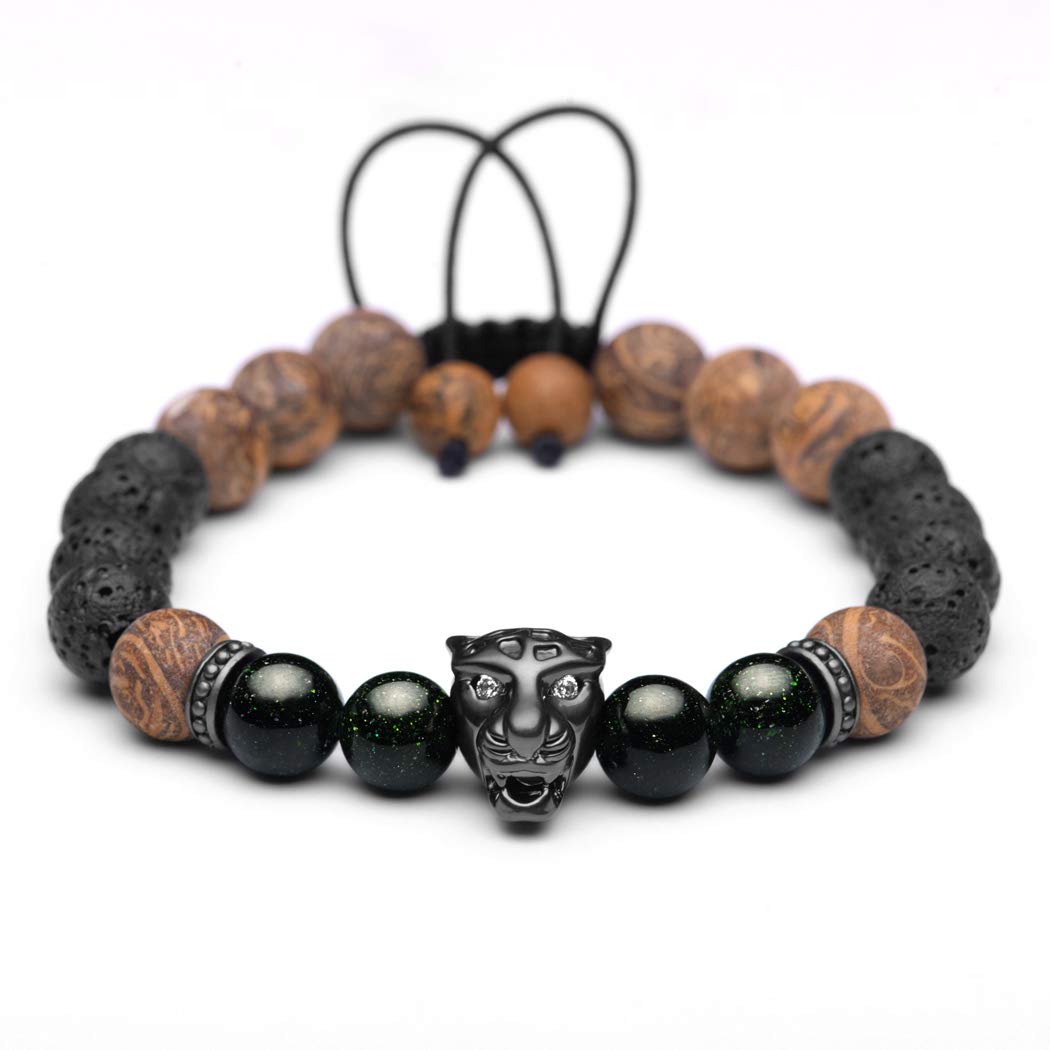 Karseer Black Panther Bracelet - Lava Rock Essential Oil Diffuser Bracelet, Energy Stone Bracelet, Real Natural Gemstone 8mm Beads Bracelets for Women and Men