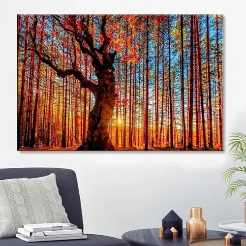 Forêt arbre rouge tableau automne pour réchauffer l'ambiance de votre salon