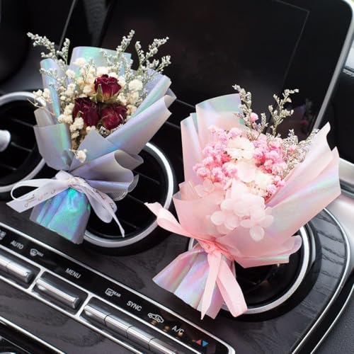Image of Pink Mini Dried Flowers Car Vent Clips - Scented Air Freshener Bouquet for Automotive Decor, Air Outlet Perfume Accessories with Floral Vent Clips, Interior Ventilation Decoration