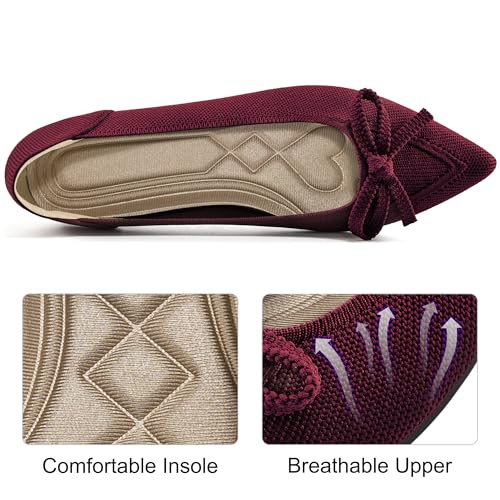Image of Ablanczoom Ballet Flats Shoes for Women: Dressy Pointed Toe Bow Knit Flats Comfortable Slip On Work Business Casual Shoes