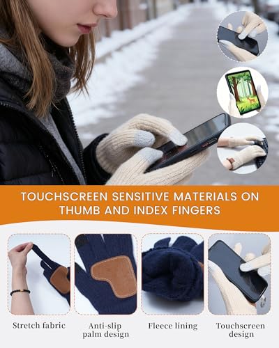 Hat Gloves Scarf Set for Women, Winter Knit Beanie Fleece-lined Touch Screen Gloves Long Scarve 3 in 1 Set Gift for Women - image 3