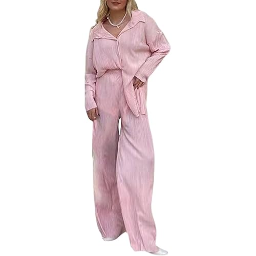 NUFIWI Women Y2K 2 Piece Pants Set Oversized Floral Printed Button Down Shirt High Waist Pants Outfits Summer Streetwear