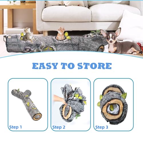 Image of Cat Tunnel,Cat Tunnels for Indoor Cats,Tree Trunk Play Toy for Large Cats、Kitten and Other Small Animals to Chase and Play,Foldable Easy to Store,Cat Tube Toys Long 59 inch