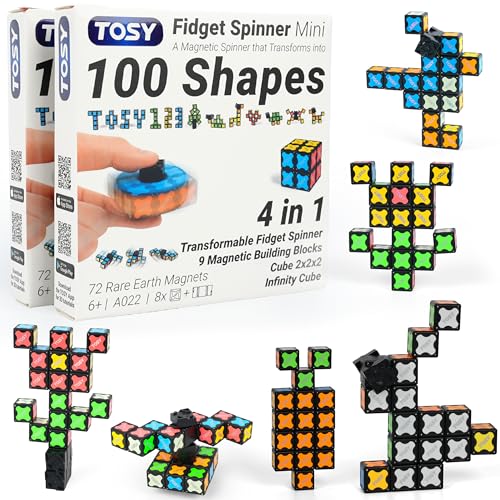 Product Image of the TOSY Magnet Fidget Spinner Mini - 8 Blocks, 3 in 1 Toy: Transformable Fidget Spinner, Infinity Cube, 2x2 Puzzle Cube, Stress Relief, STEM Magnet Tiles Birthday Gift for Kids/Boys/Girls/Adults, 2-Pack