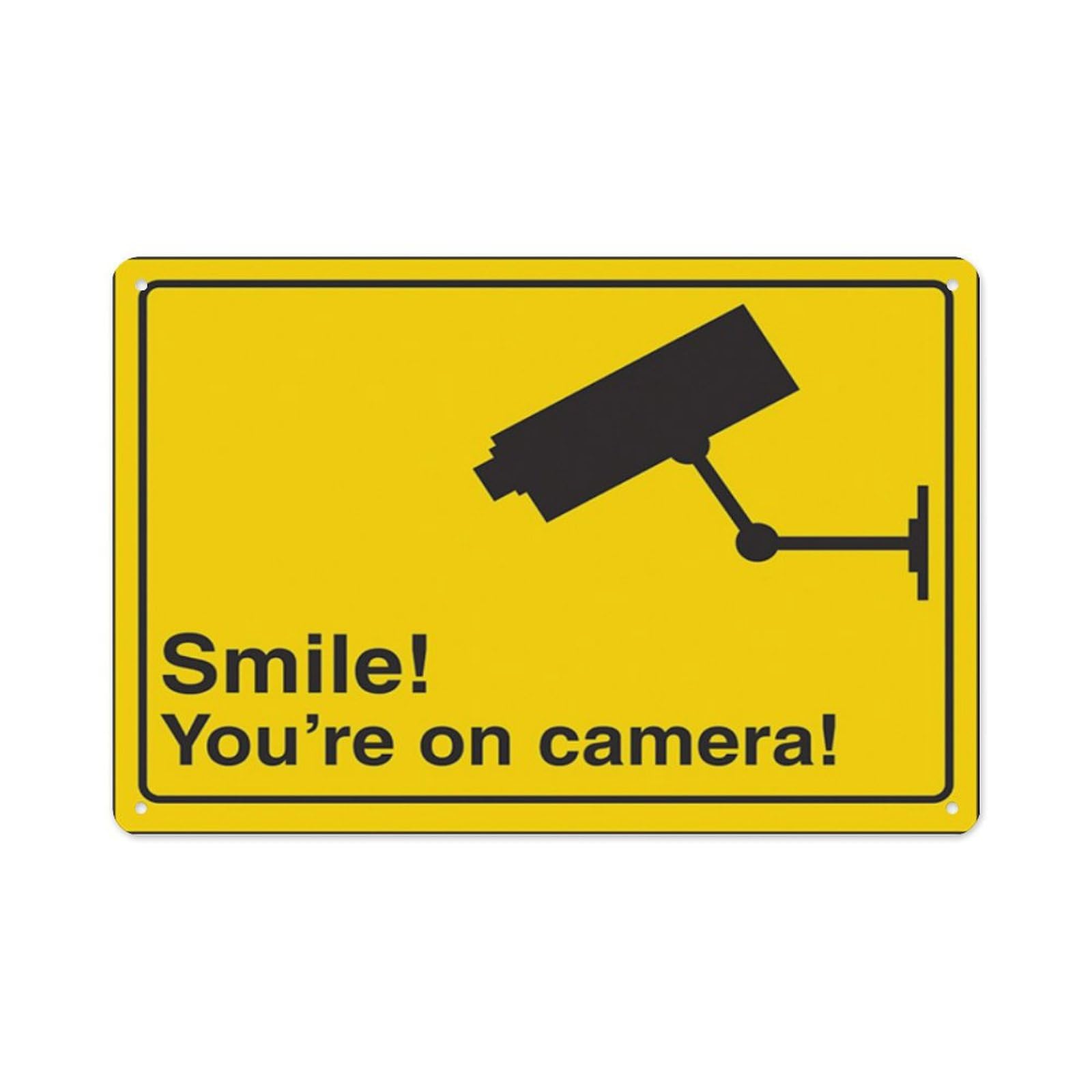 peiyeety Camera - Smile You'Re On Camera! Aluminum Tin Warning Signs For Home Outdoor Garden 8X12 Inches