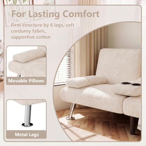 Image of Flamaker Futon Sofa Bed, Modern Corduroy Convertible Folding Futon Set