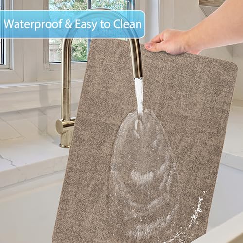Placemats Set of 12 Washable, Heat Resistant Table Placemats Wipeable Faux Leather Place Mats Non Slip, Waterproof Square Table Mats for Indoor Outdoor, Apricot