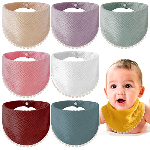 Image of 8 Pcs Muslin Baby Bibs Bandana Drool Bibs Absorbent Burp Gauze Cloths Adjustable Bibs for Toddler Infant Girls Boys Feeding (Lovely Style)