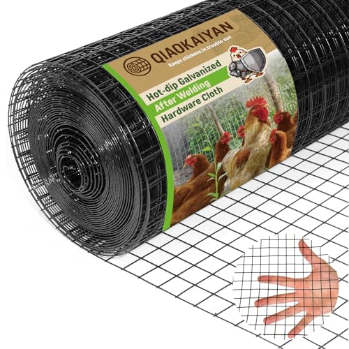 16 x 50 Black Hardware Cloth - 1/2inch 19 Gauge Chicken Wire Hot Dipped Galvanized Mesh Roll for Chicken Coop Poultry Cage Garden & Animal Fencing