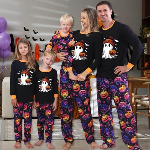 Family Matching Halloween Pajamas Set Spooky Season Holiday Pjs Ghosts Graphic Long Sleeve Shirts and Pants Sleepwear3
