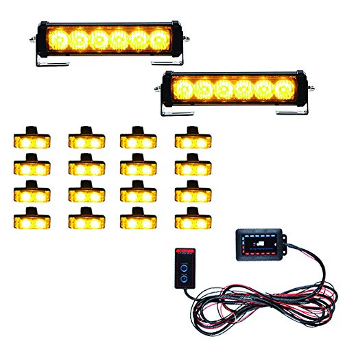 Astra Depot Combo 2pcs 6-LED Warning Strobe Light Bar Brackets and 16pcs 2-LED Flashing Lamp Car Truck SUV Boat (Amber)