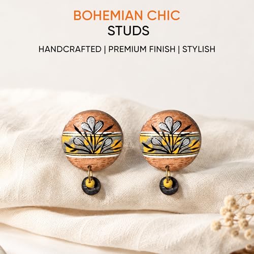 Image of Handcrafted Artistic & Tribal Earrings Collection for Women - Bohemian, Floral, Wooden & Ethnic Statement and Stud Designs