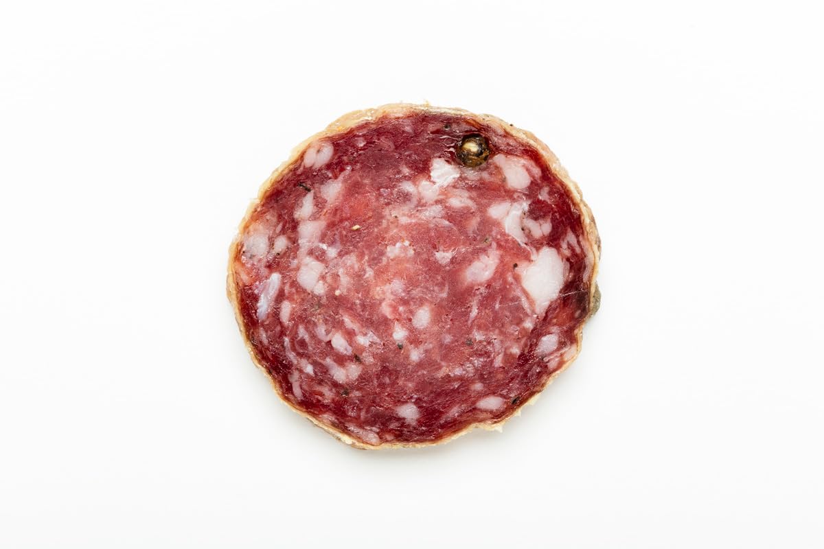 Tomassoni Salami Lacrimello Italien au Vin Lacrima di Morro D'Alba, Salame con Vino, sans gluten et sans lactose, produit artisanal, spécialités gastronomiques, emballé sous vide entier 700g