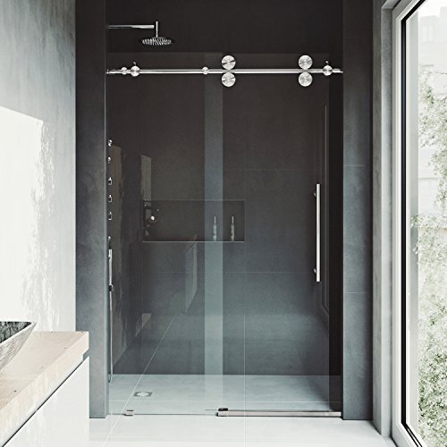 Vigo Adjustable 48 - 52 In. W X 74 In. H Frameless Sliding Rectangle Shower Door With Clear Tempered Glass And Stainless Steel Hardware In Stainless Steel Finish With Reversible Handle Vg6041Stcl5274 #TOP2