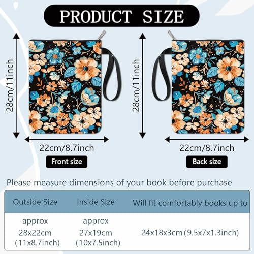CRASPIRE Floral Flower Book Sleeve Protector with Zipper Waterproof Canvas Pouch Covers for Books Lovers Hardcover Notebook Journal Textbooks Paperbacks plants Double-Sided Student Gift 11 x 8.66 Inch - Image 3