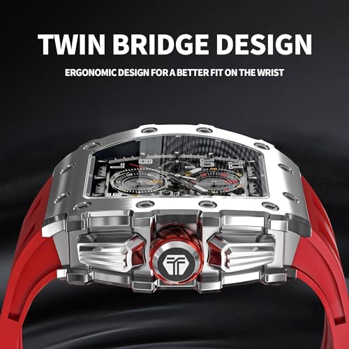 Image of TSAR BOMBA Mens Luxury Watch Watches for Men 50M Waterproof Japanese Quartz Movement Tonneau Stainless Steel Case Sapphire Glass with Chronograph Date Function Cool Unique Fashion Gift