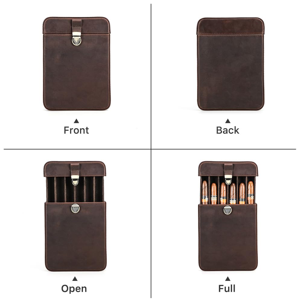 Contacts Custodia per 6 sigari da viaggio, in pelle, con cassetto, stile vintage, per uomo