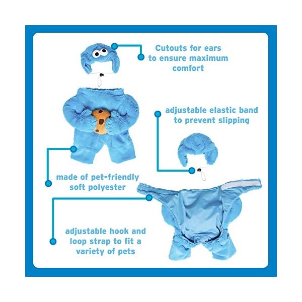 Pet krewe unleash the parade cookie monster dog costume sesame street pet costumes for medium dogs or cat outfit - perfect for halloween, christmas holiday, parties, photoshoots, gifts for dog lovers - image 6