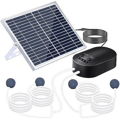 Lewisia 15W Solar Aerator Air Pump Battery with Air Hoses and Bubble Stones Fish Tank Pond Bubble Oxygenator Cover