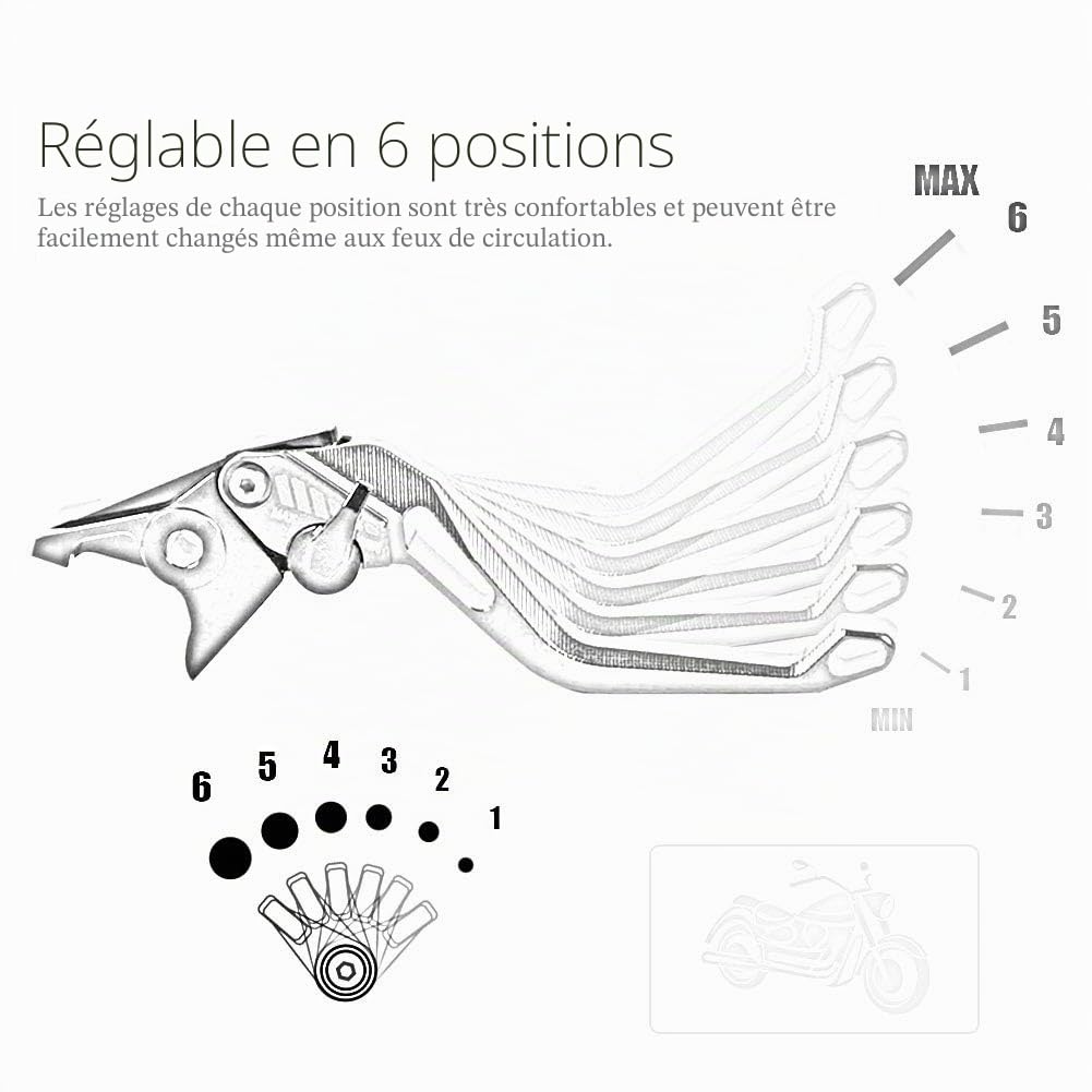 Courte de Frein D'embrayage Leviers Réglables Compatible avec Yamaha YZF-R125/125R 2013-2019 MT-125 2014-2019 Noir