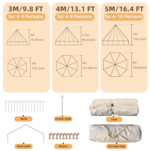 Carpa Bell para Camping Familiar 9.8FT Beige 4 Temporadas miniatura 6