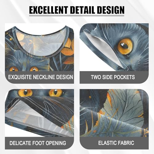 ALAZA Cat Kitten Leaves Magic Pajamas Short Sleeve 2 Piece Sleepwear Top and Bottom Pajama Set Unisex4