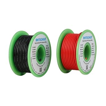 BNTECHGO 20 AWG 1007 Electric Wire 20 Gauge PVC 1007 Wire Solid Wire Hook Up Wire 300V Solid Tinned Copper Wire Red and Black Each Color 25 ft Per Reel for DIY