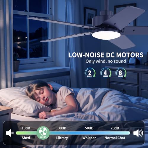 Image of 42 Inch Ceiling Fans with Lights and Remote for Bedroom Living Room Kitchen Home Office Indoor /Outdoor, 6CCT Dimmable, Dual Color 5 Blades, 6 Speed Reversible Quiet DC Motor, Black /Wood Grain