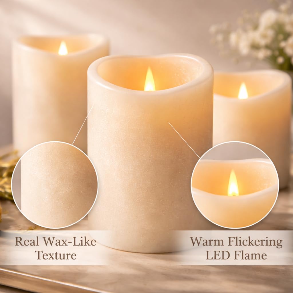 Confezione da 6 candele LED tremolanti a batteria con telecomando e stoppino caldo, candele 3D per finestre, cera vera per decorazioni [classe energetica A+] - RWBougie