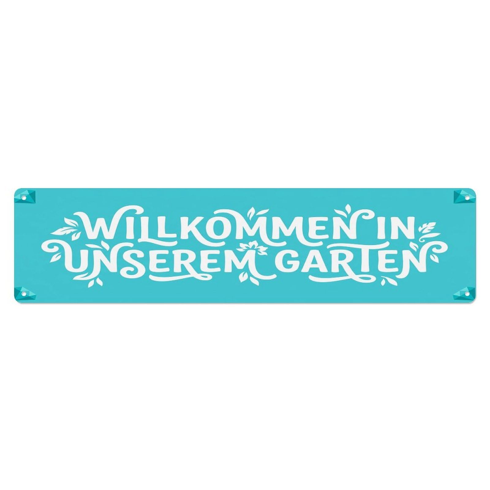 Vintage Welcome to Our Garden Turquoise Blue Metal Tin Sign