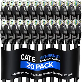 Maximm Ethernet Cable Cat 6 Pure Copper, UL Listed, LAN UTP Cat6, RJ45 Network Internet Cable - (20 Pack) (15 Feet, Black)