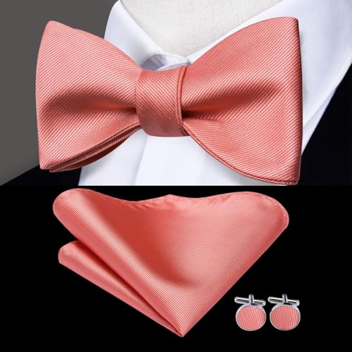Image of Dubulle Self Tie Bow Ties and Lapel Pin for Men Paisley Solid Mens Bowtie and Handkerchief Cufflinks Set Wedding