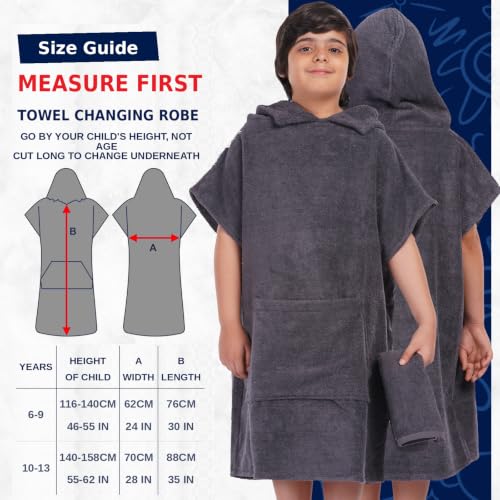 Image of ALLEN & MATE Kids Surf Poncho Towel Robe, Hooded Changing Robe, 6-13 Years