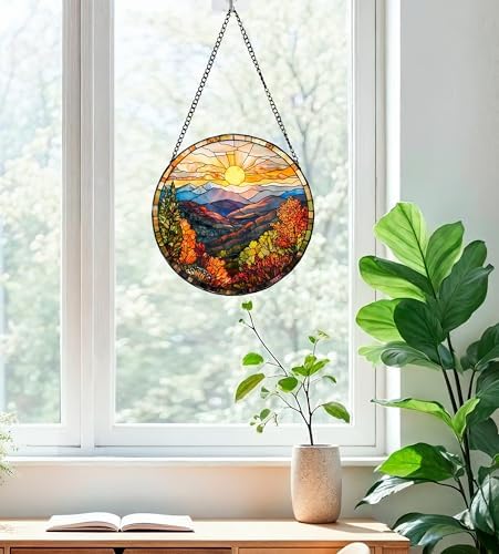 Dusk Sunset Scenery Suncatcher Stained Glass Window Hanging 7.87 Inch — view 4
