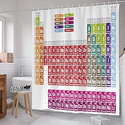 Cortina Ducha Big Bang Theory SOUTHSKY Cortina Ducha Tabla Periodica Tejido 180x180cm con Ganchos,periódica de Elementos químicos,Póster de educación Decoración de para baño,Estudiante