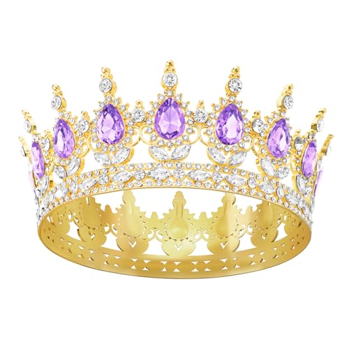 DRESHOW Tiara redonda coroa redonda completa rainha de cristal tiaras barrocas diamantes de imitação brilhantes para meninas e mulheres casamento festa de aniversário, Tamanho único